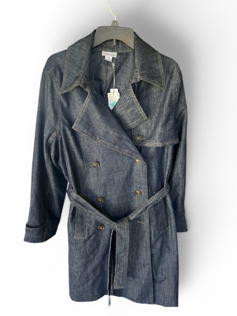 Liz Claiborne Dark Blue Denim Double Breasted Coat Jacket
